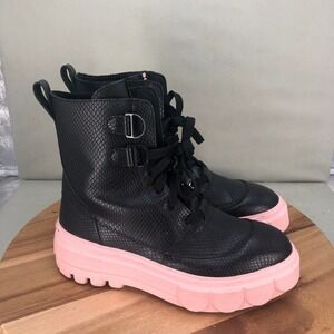 Sorel Caribou X Waterproof Boots Black Pink Snake Print Leather Platform Size 11